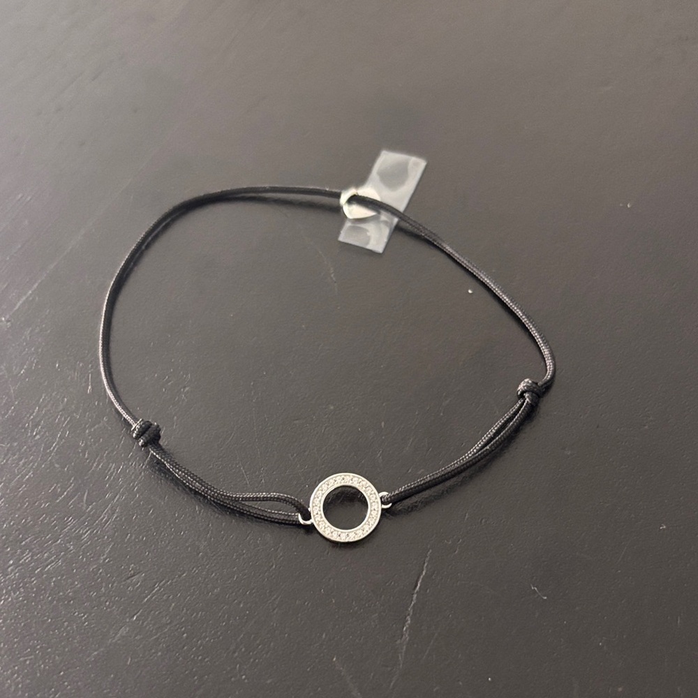 Thomas Sabo Black Cord Bracelet with Silver Pave Circle
